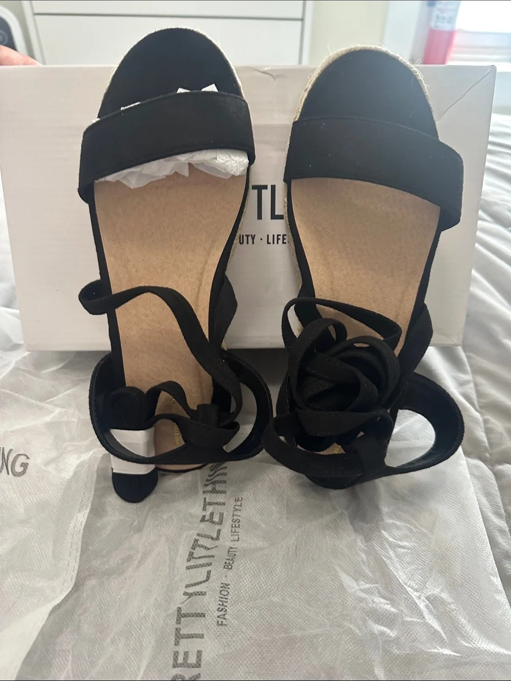 PrettyLittleThing Black Lace-Up Espadrille Sandals